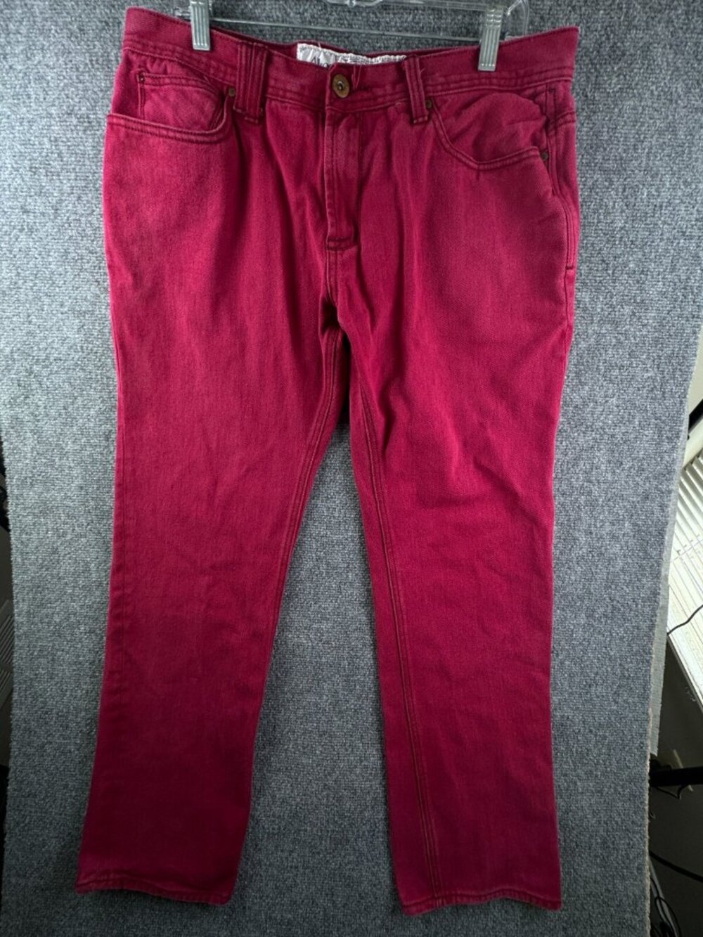 AKOO Red Jeans 38 Straight Leg Denim Pants Cotton Adult Urban W Logo, Pockets